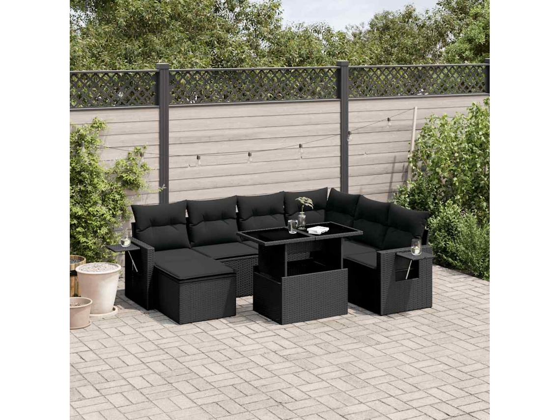Vidaxl 9 Pcs Conjunto De Sofás P/ Jardim C/ Almofadões Vime Pe Preto