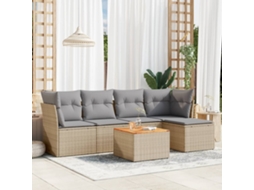 Vidaxl 6 Pcs Conj. Sofás Jardim C/ Almofadões Vime Pe Bege Misturado