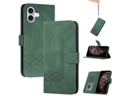 Capa Em Couro Pu, Para Apple Iphone 16 Plus - Verde Escuro