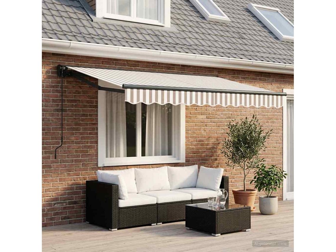 Vidaxl Toldo Retrátil Cinza Claro E Branco 3 X 2,5 M