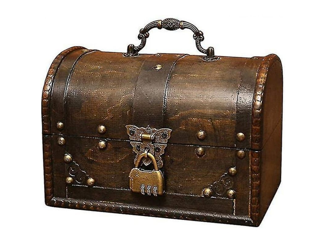 2026 caja de Tesoro de Madera Pirata com Fecho Frontal, Design Vintage Artesanal para Armazenamento e Presente