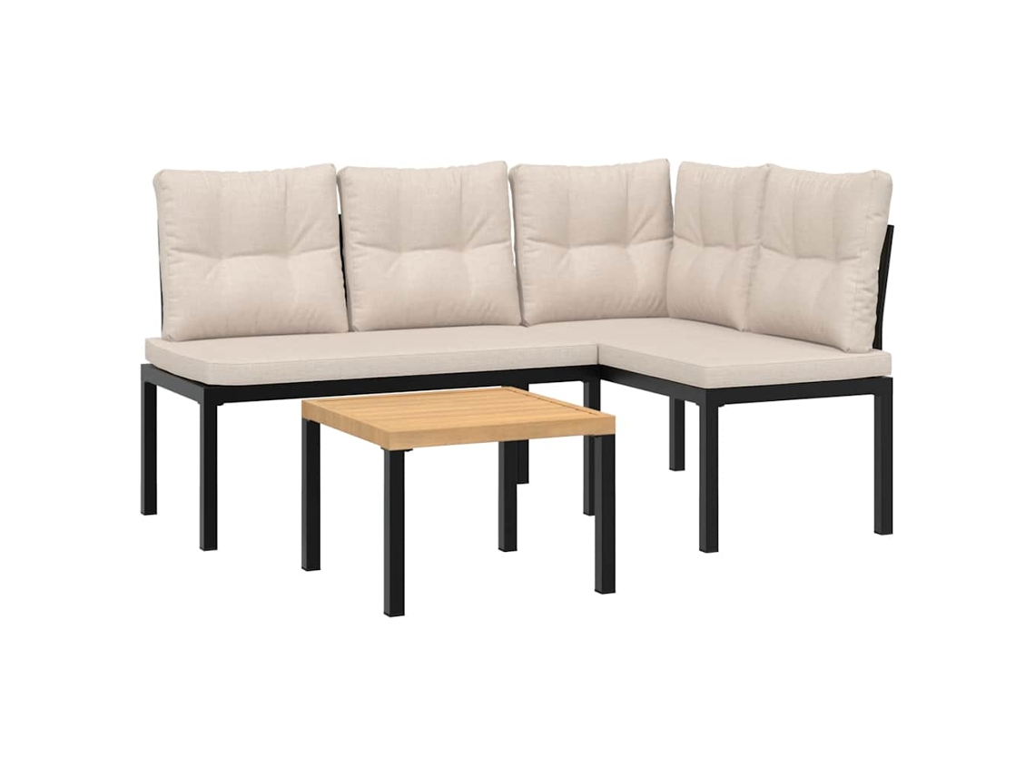 Conjunto de Bancos de Jardim MAISON EXCLUSIVE com Almofadões 3 Peças Aço Revestido a Pó Preto