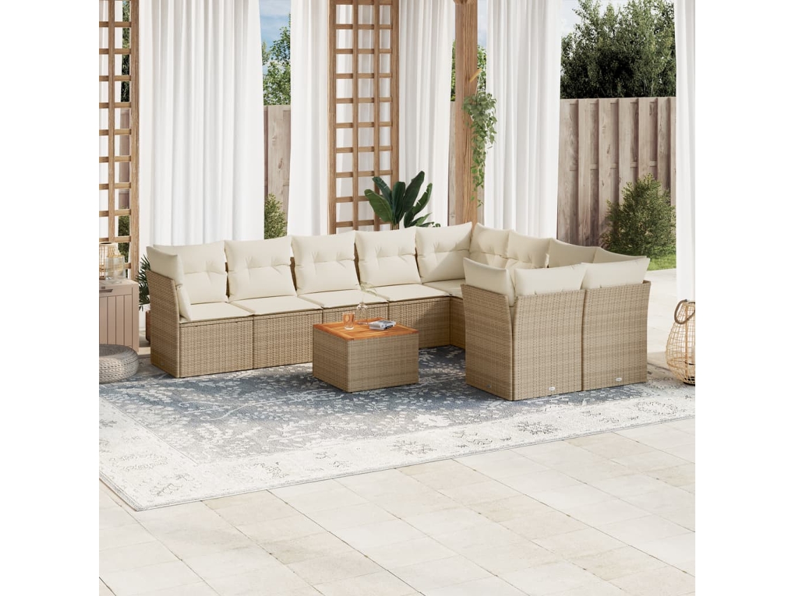 Vidaxl 10 Pcs Conjunto De Sofás P/ Jardim Com Almofadões Vime Pe Bege