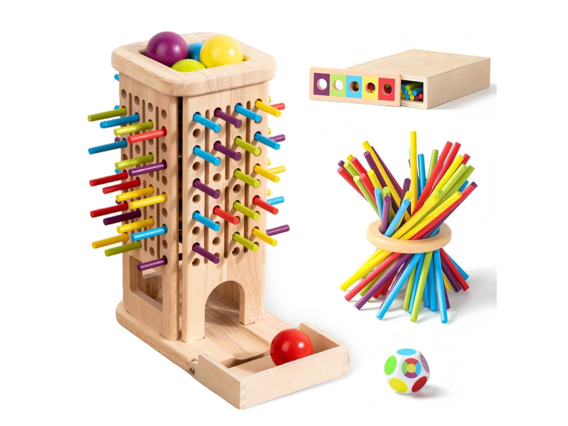 Jogo Montessori de Madeira P/ Crianças 3 6 Anos, 42 Varetas Coloridas e Dado, Desenvolve Habilidades Motoras, Ótimo Presente