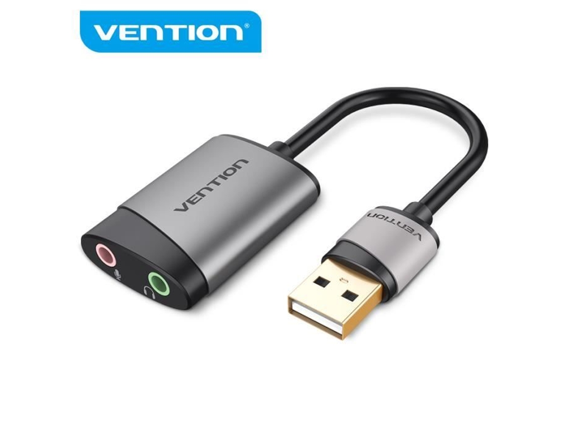 Placa de som USB Vention com adaptador de áudio de 3,5 mm, microfone embutido, contatos banhados a ouro, 44,1/48 kHz, 16 bits, Brilvibera