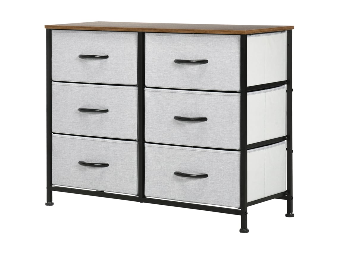 Cómoda Industrial ORBITRA COMMERCE, 6 gavetas, tecido, aço, madeira, 84x30x92 cm