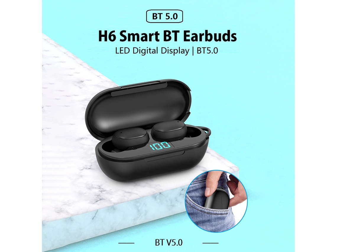 Fones De Ouvido Sem Fio Tws H6 Com Cancelamento De Ruído Impermeável Ipx4 E Estojo De Carregamento Led