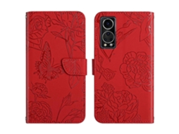 Capa De Couro Com Relevo E Textura De Borboleta Peônia Para Zte Axon 30 5g