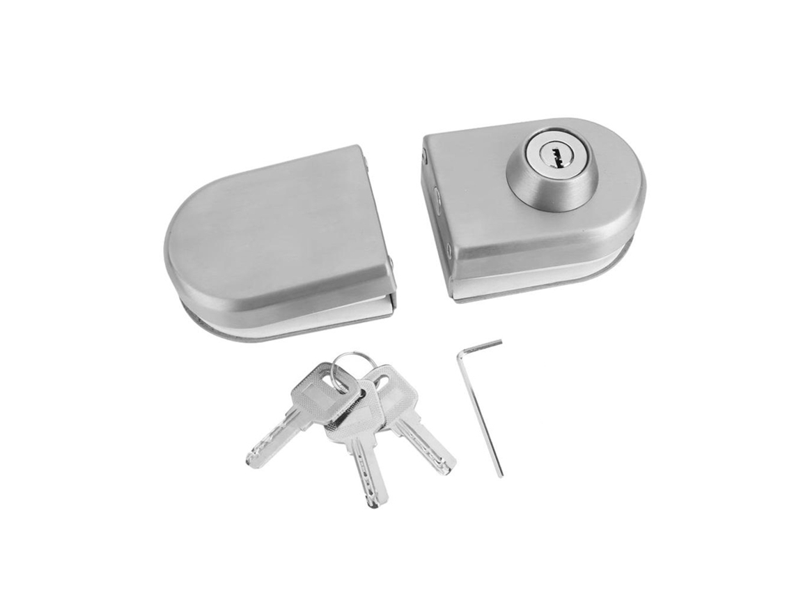 Porta de vidro com data em aço inoxidável (com chaves, adequada para portas de correr sem moldura de 10 a 12 mm)