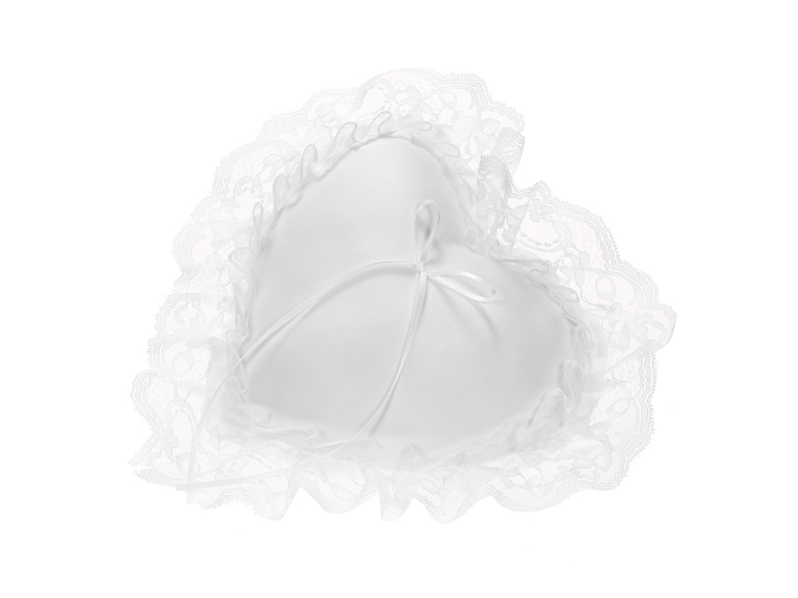 Travesseiro de Anel para Casamento em Forma de Coração de Cetim com Renda Branco 7x7pol | S/MARCA