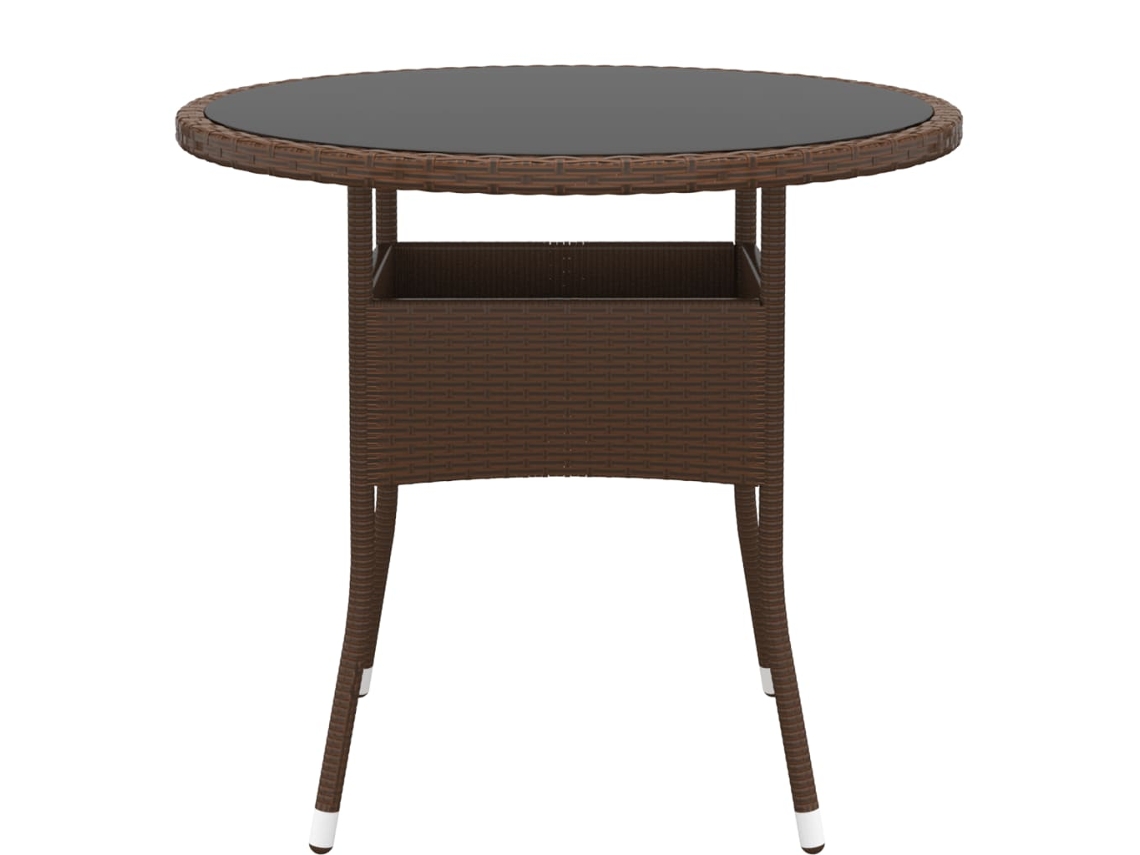 Maison Exclusive - Mesa De Jardim Ø80x75 Cm Vidro Temperado E Vime Pe Castanho