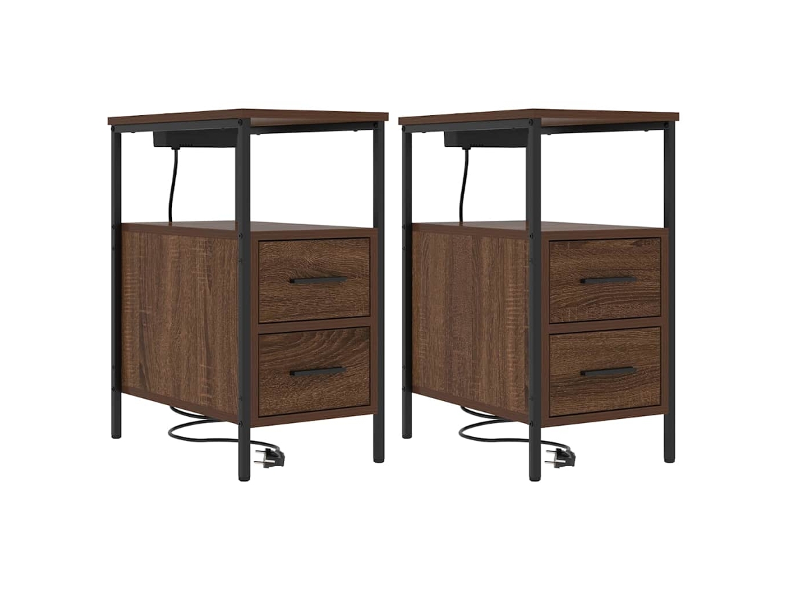 Conjunto de 2 Armários de Cabeceira de Carvalho Marrom 30x48x61 cm MAISON EXCLUSIVE