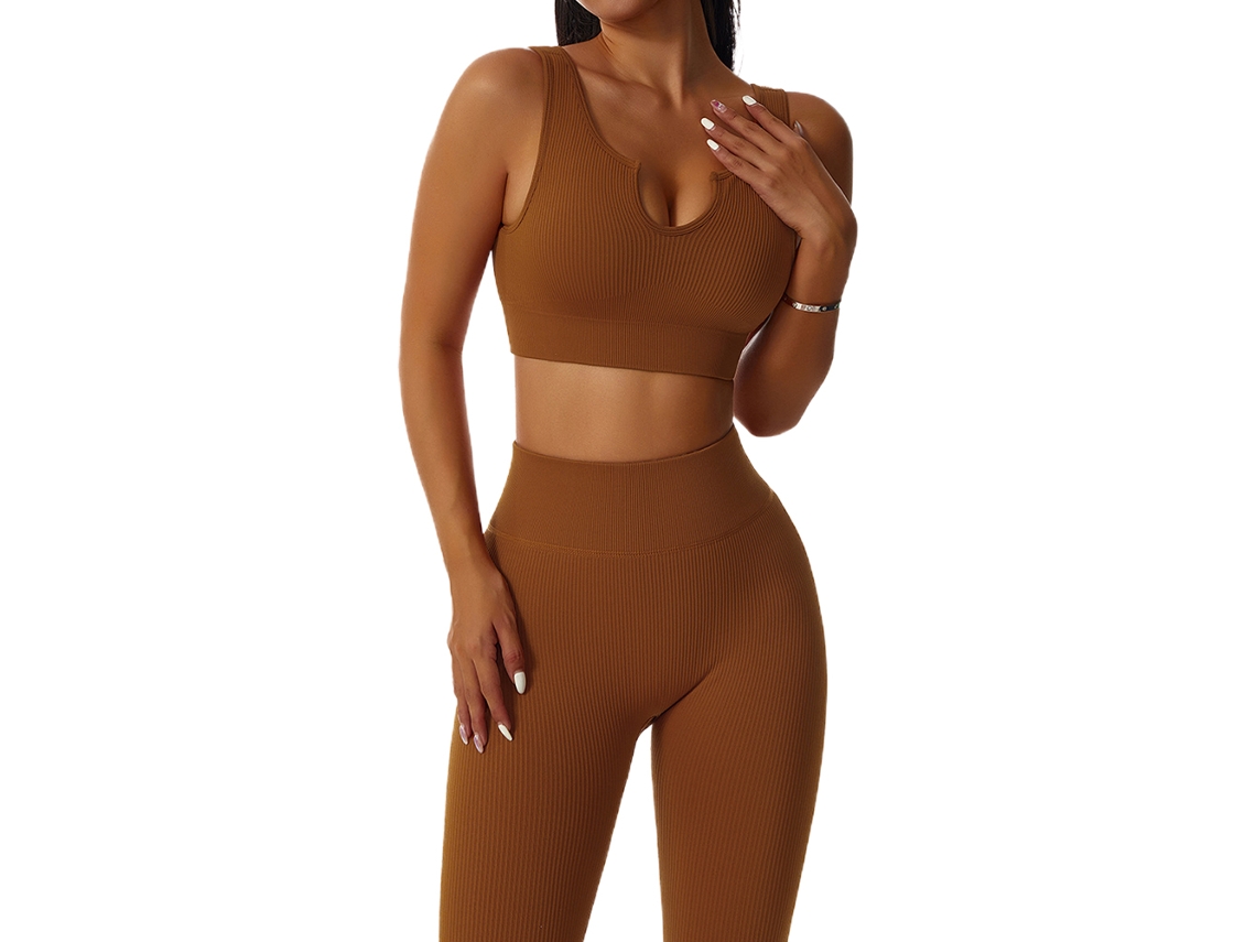 Macacão De Ioga Feminino Sem Costuras Verão Roupa De Fitness Tricotada Decote Em U Sexy