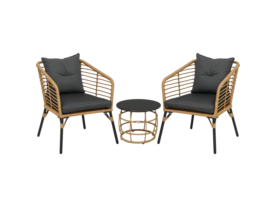 Conjunto Bistrô 3 Peças Resistente às Intempéries Mesa Lateral e 2 Cadeiras 62x65x78cm Areia + Cinza Escuro ZENCORE SERVICES