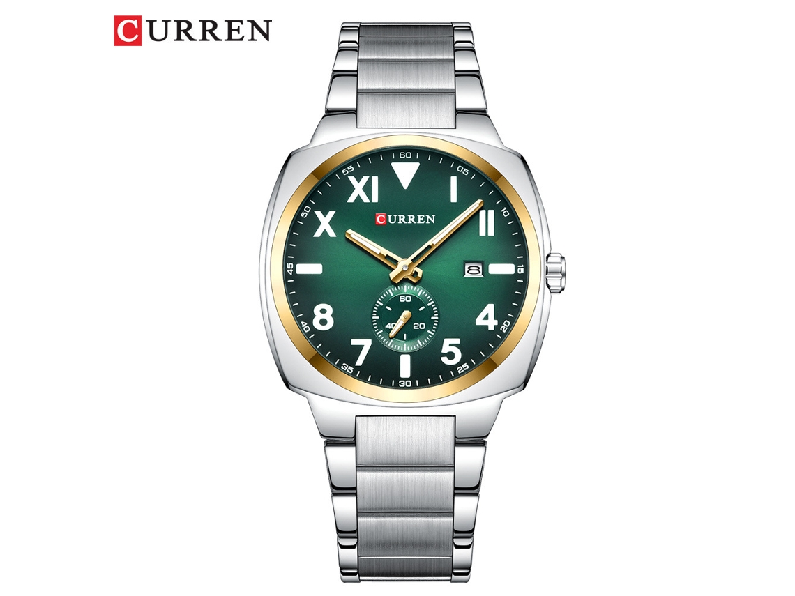 Relógio MDUG com Calendário, Pulseira de Aço, Esportivo, Masculino, de Quartzo, Negócios, Dourado e Verde