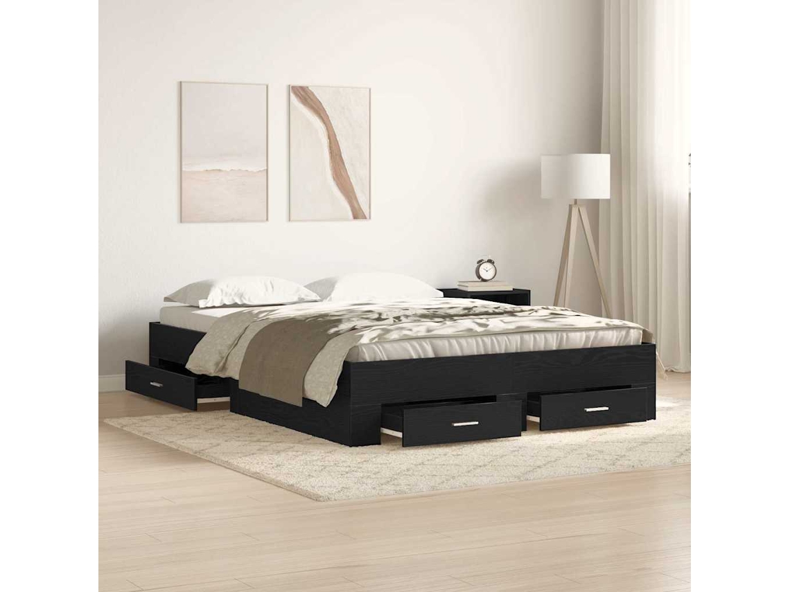 Vidaxl Estrutura Da Cama Com Gaveta Carvalho Preto 140 X 190 Cm