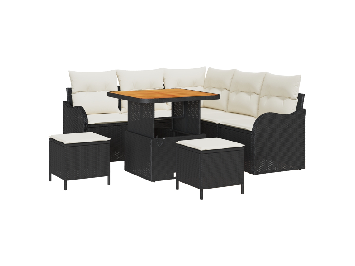 Conjunto 8 Sofá De Jardim Vidaxl Preto Vime Pe (80 X 80 X 71 Cm)
