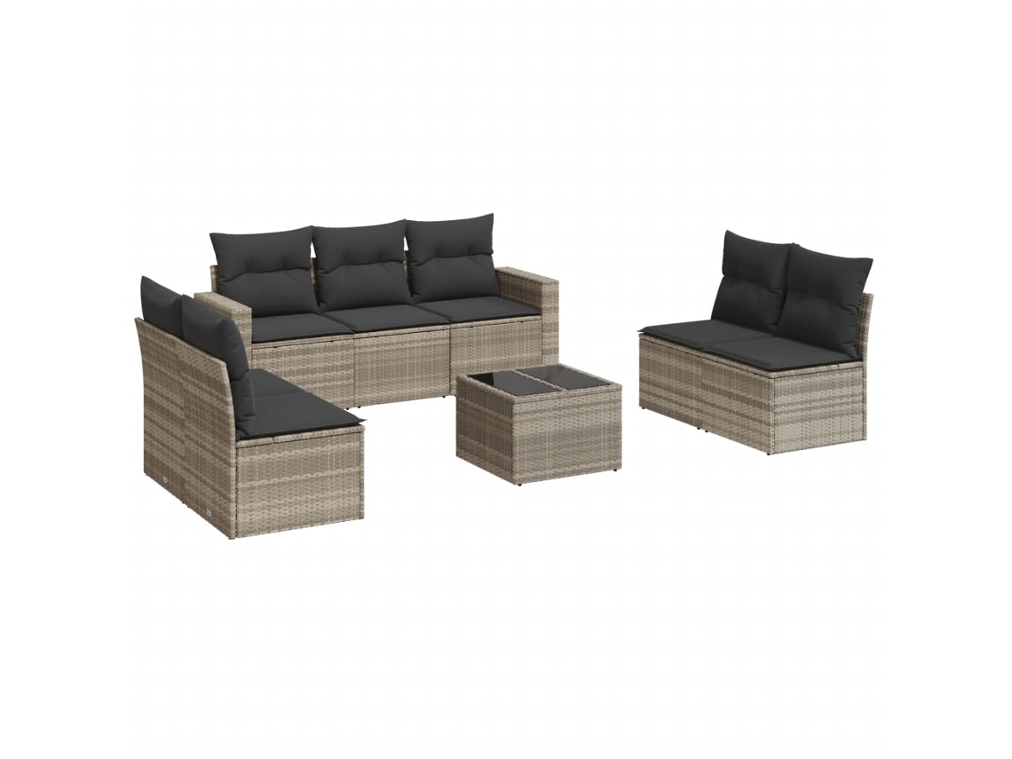 Conjunto de 8 Sofás de Jardim com Almofadões Vime Pe Cinzento Claro MAISON EXCLUSIVE (8 pcs)