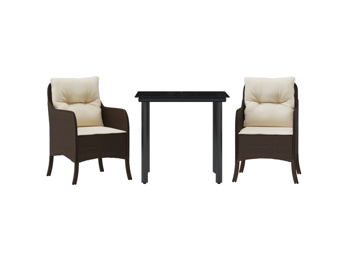 Conjunto de Jantar 3 Pcs para Jardim com Almofadões Vime Pe Castanho MAISON EXCLUSIVE (3 pcs)