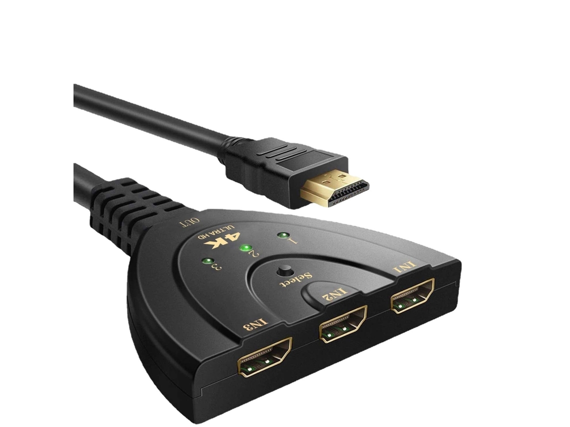 Switch Hdmi de 3 Portas com Cabo Pigtail, Compatível Vídeo Full Hd 4k a 30hz, em 1. AQUAFORGE