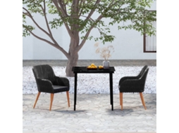 Vidaxl 3 Pcs Conjunto de Jantar para Jardim com Almofadões Preto