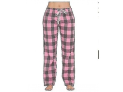 Calça de pijama xadrez feminina 2026zentro com bolsos, 100% algodão, confortável para dormir e relaxar, tamanho M, rosa.