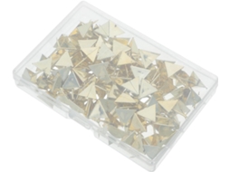 Conjunto de 100 clipes decorativos triangulares dourados para paredes e cartões, com aço e plástico, fixação