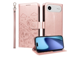 Capa Carteira Em Couro Sintético Para Iphone Air Com Proteção Rfid E Alça De Pulso - Rosa