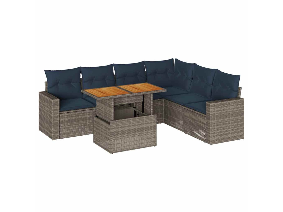 Conjunto de 7 sofás para jardim com almofadões Vime Pe Cinzento MAISON EXCLUSIVE (7 peças)