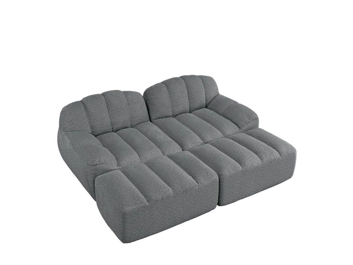 Sofá Modular 2 Lugares Com 2 Puff, Sofá Boneless Em Espuma 32d, Antiderrapante, Tecido Macio, Ideal Para Sala E Apartamento, Cinza