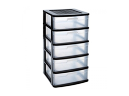 Gaveta de arrumação ACAN Sena 5 gavetas de plástico transparente Torre de arrumação 81x40x40x39 cm Preto