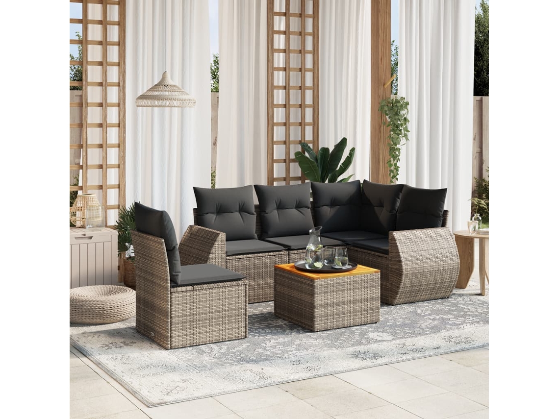 Vidaxl 6 Pcs Conjunto Sofás De Jardim Com Almofadões Vime Cinzento