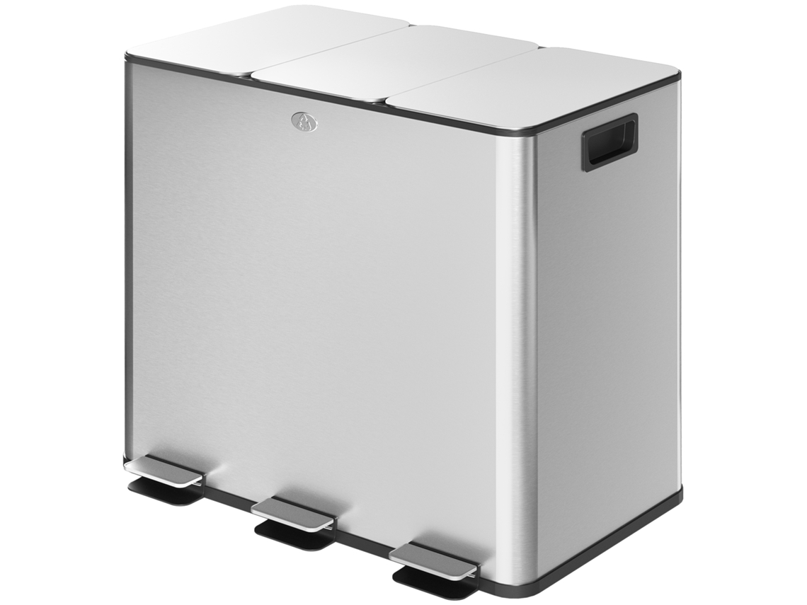 Balde De Lixo De Cozinha Com 3 Compartimentos 3x15l Com Pedais Tampas Com Fechamento Suave E Cubo Amovível Prata