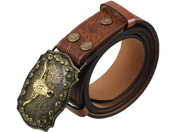 Cinto Masculino Estilo Western Com Fivela Ajustável Em Formato De Cabeça De Touro, Ideal Para Calças Jeans E Outras Calças.