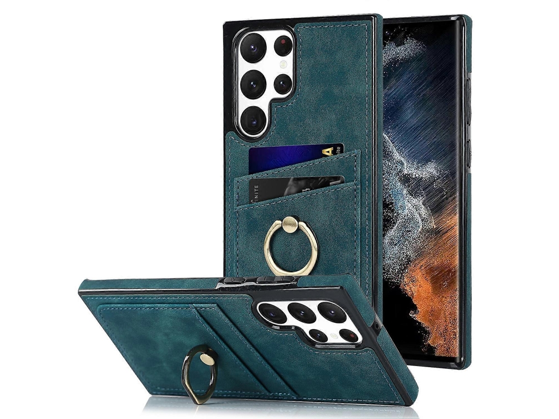 Capa De Couro Com Remendo Vintage E Suporte De Anel Para Samsung Galaxy S22 Ultra 5g