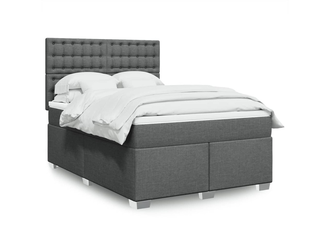 Vidaxl Cama Com Molas/colchão 160x200 Cm Tecido Cinzento-escuro