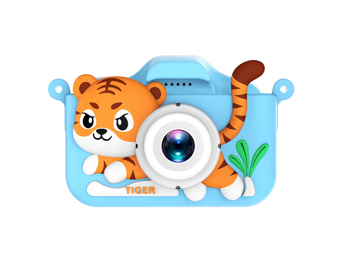 Mini Tiger Kids Camera 1080p Hd Câmeras Duplas Tela Ips De 2,0 Polegadas Azul Brilvibera