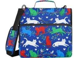 Pasta De 3 Argolas 1, 5 Polegadas Com Estampa Colorida De Gato E Coração, Bolsos Extras, Alça E De Ombro Removível