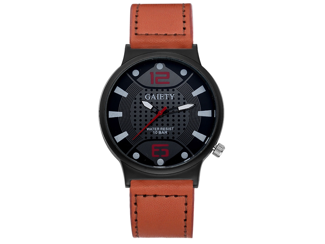 Relógio masculino casual de negócios com pulseira de PU, movimento analógico de quartzo (marrom claro)