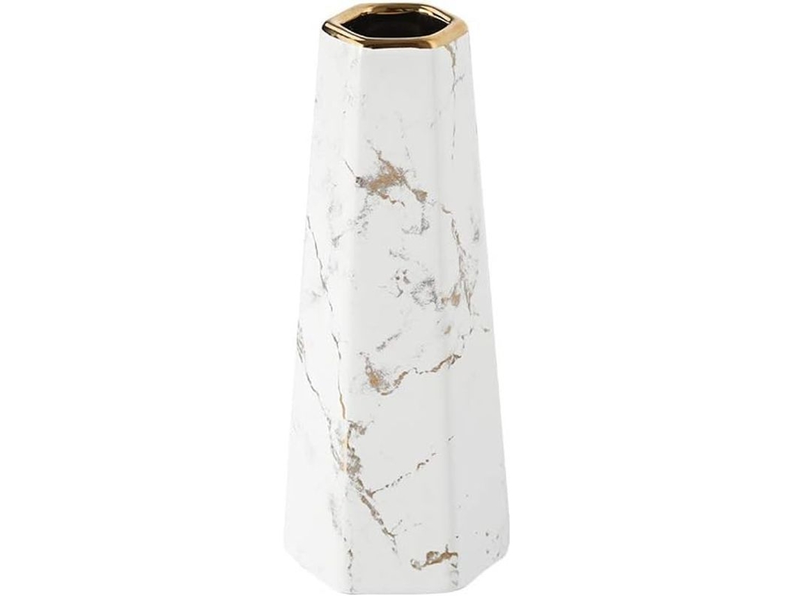 Vaso De Cerámica Com Efeito Ouro Branco E Padrão Marmore 8 Polegadas Para Decoração Residencial E Centros De Mesa