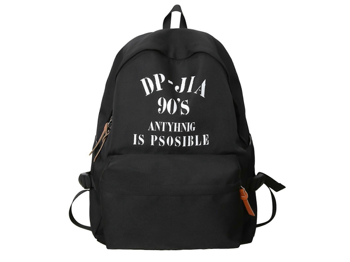 Mochila Casual De Nylon Com Grande Capacidade, Moderna E Elegante, Ideal Para A Escola E Viagens, Na Cor Preta.