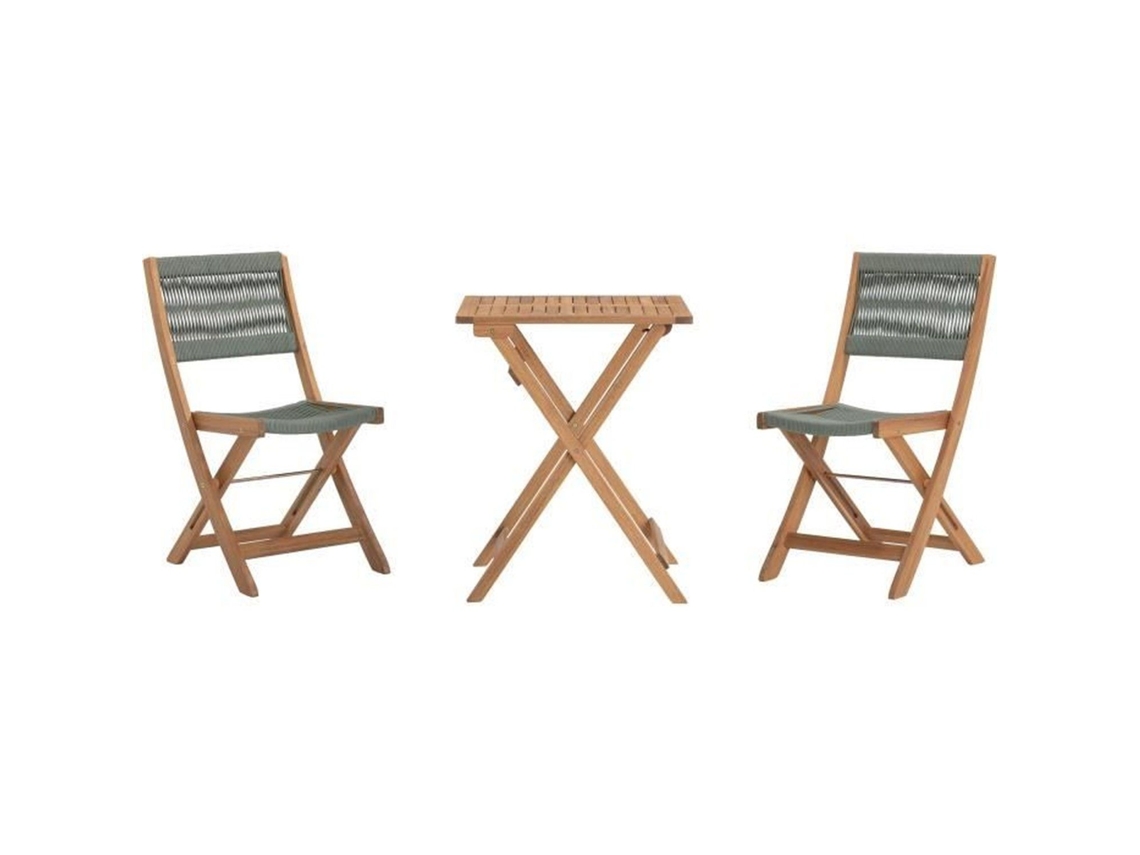 Conjunto De Bistr Plegable En Madera De Acacia Fsc Con Trenzado De Cuerda Verde Oliva 2 Personas Youdoit