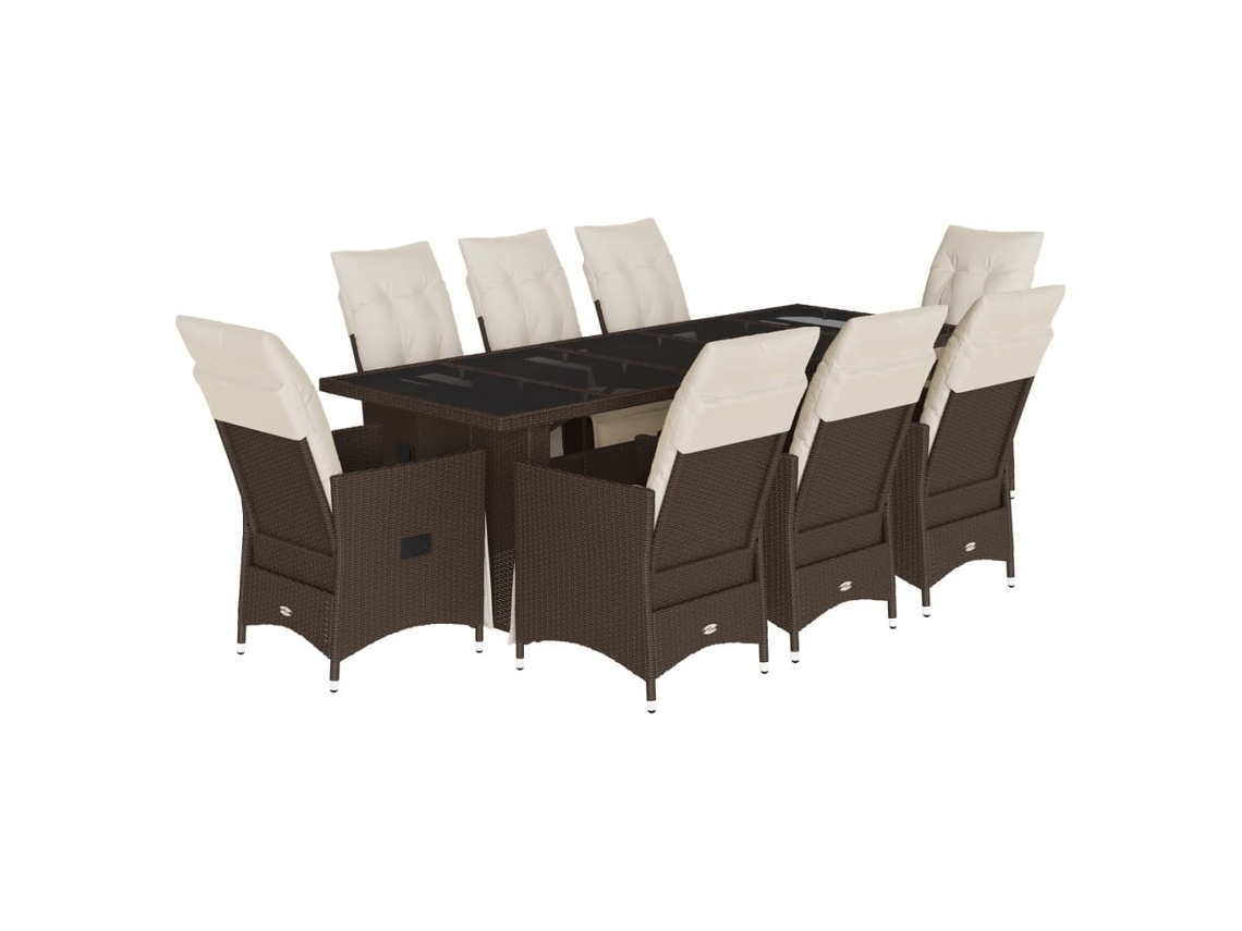Conjunto de 9 Bistrôs de Jardim com Almofadões Vime Pe Castanho MAISON EXCLUSIVE