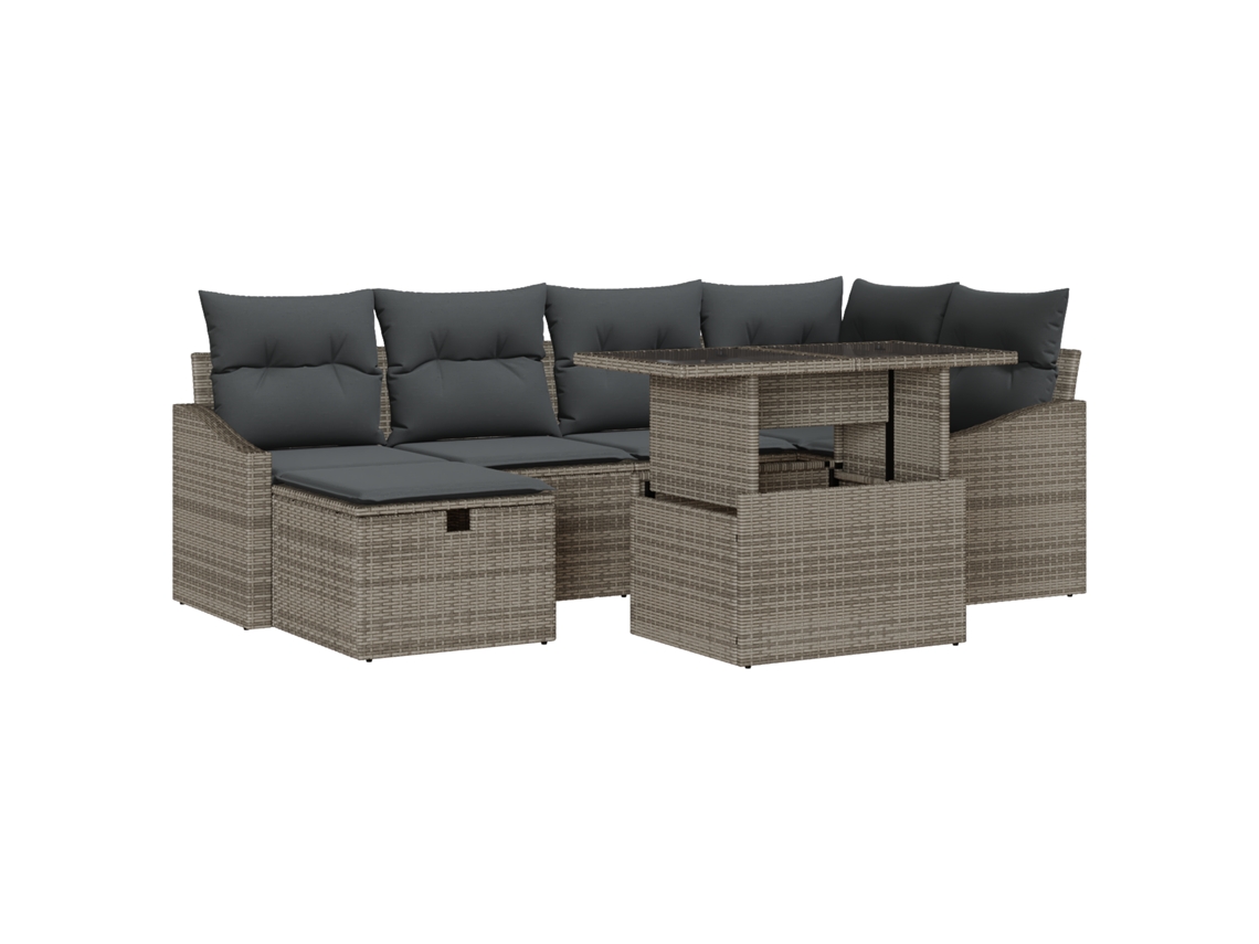 Conjunto 7 Conjunto De Móveis De Jardim Vidaxl Cinzento Vime Pe (100 X 55 X 73 Cm)