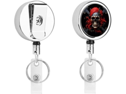 Porta Crachá Retrátil Com Caveira De Pirata, Clipe Cinto E Chaveiro De Metal, Porta Cartão De Identificação Durável