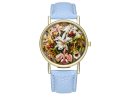 Reloj De Pulsera Para Hombre Con Correa De Pu, Dial Redondo, Cuarzo, Azul Claro