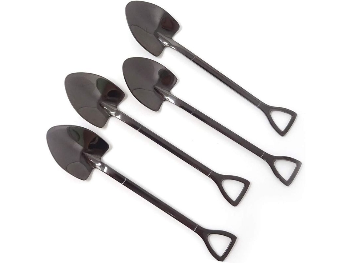 4pcs Colheres de Inox 304 Forma de Pá Preta para Café Sorvete Sobremesas Casa e Festa