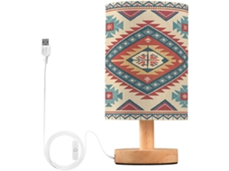 Abajur De Cabeceira Com Estampa Étnica Para Quarto, Portas De Carregamento Usb C, Luminária De Mesa Cabeceira, Luminária