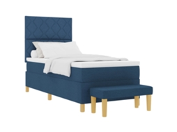 Cama Box com Colchão e Cabeceira 100x200 cm em Tecido Azul MAISON EXCLUSIVE