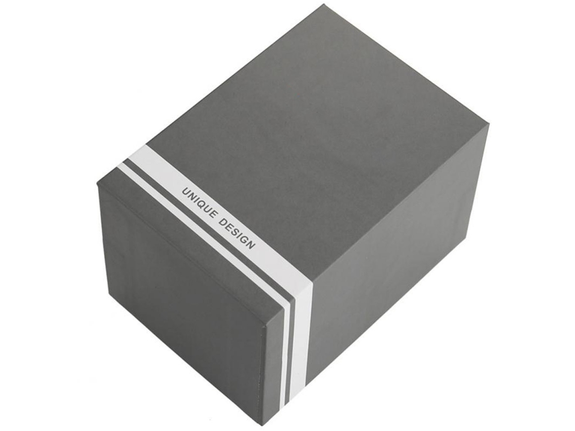Caixa retangular compacta para guardar relógios, disponível em 2 cores (cinza).